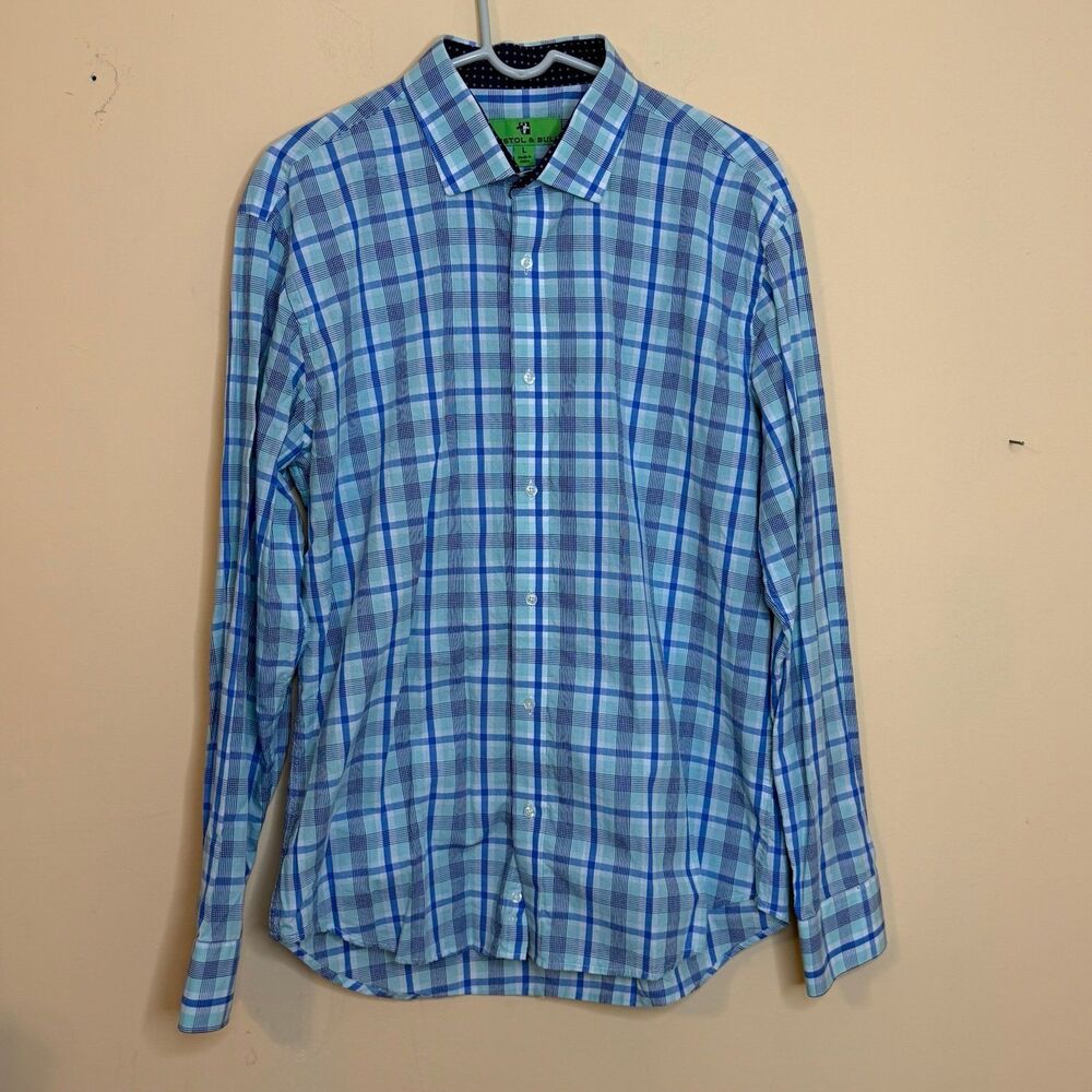 Bristol & Bull Shirt Mens large Blue White Button Up Long Sleeve Casual Men - Picture 2 of 4